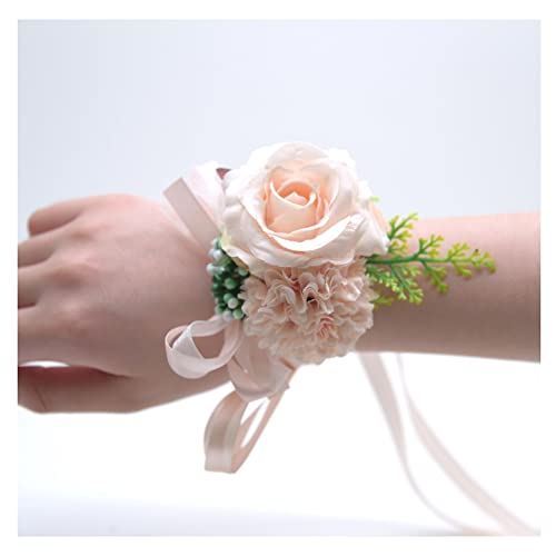 SHTGOI Rose Blumenarmband Braut Brautjungfer Hand Blume Schleifenband Handgelenkblume Handgefertigte Seidenblume Armband Zubehör für Hochzeit Bankette Brautjubiläum Abschlussball Hautpuder von SHTGOI