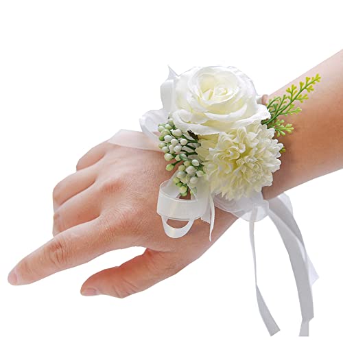 SHTGOI Rose Blumenarmband Braut Brautjungfer Hand Blume Schleifenband Handgelenkblume Handgefertigte Seidenblume Armband Zubehör für Hochzeit Bankette Brautjubiläum Abschlussball Weiss SHTGOI Rose Blumenarmband Braut Brautjungfer Hand Blume Schleifenband Handgelenkblume Handgefertigte Seidenblume Armband Zubehör für Hochzeit Bankette Brautjubiläum Abschlussball Weiss von SHTGOI