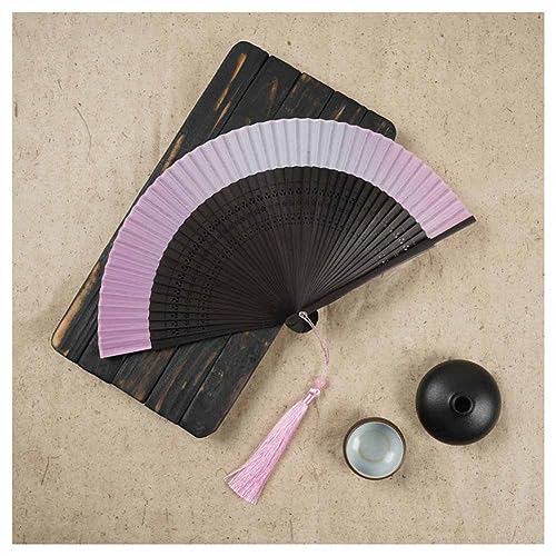SHTGOI Seide Faltfächer Bambus Handfächer Chinesischer Vintage Stil taschenfächer Hohlem Bambus Skelettfächer Handheld Fan mit Quasten für Party Hochzeit Geschenk 21cm Rosa Farbverlauf 10# von SHTGOI