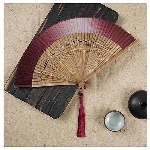 SHTGOI Seide Faltfächer Bambus Handfächer Chinesischer Vintage Stil taschenfächer Hohlem Bambus Skelettfächer Handheld Fan mit Quasten für Party Hochzeit Geschenk 21cm Roter Farbverlauf 17# SHTGOI Seide Faltfächer Bambus Handfächer Chinesischer Vintage Stil taschenfächer Hohlem Bambus Skelettfächer Handheld Fan mit Quasten für Party Hochzeit Geschenk 21cm Roter Farbverlauf 17# von SHTGOI