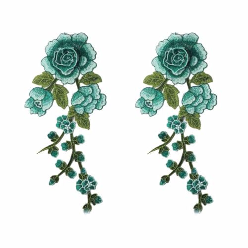 SHTGOI Stickerei-Blumen Applikation 2 Stück Retro Rose Blumen Patches zum Aufnähen Bestickte Bügelbild Aufnäher Blume Applique Kleidung Zubehör für DIY Nähen Cheongsam Kleidung Kleid Cyan von SHTGOI