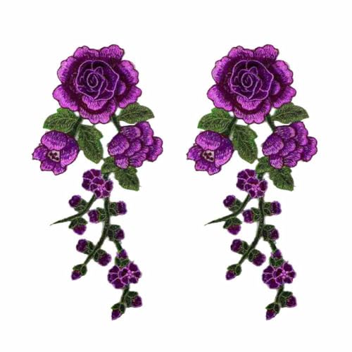 SHTGOI Stickerei-Blumen Applikation 2 Stück Retro Rose Blumen Patches zum Aufnähen Bestickte Bügelbild Aufnäher Blume Applique Kleidung Zubehör für DIY Nähen Cheongsam Kleidung Kleid Fuchsie von SHTGOI