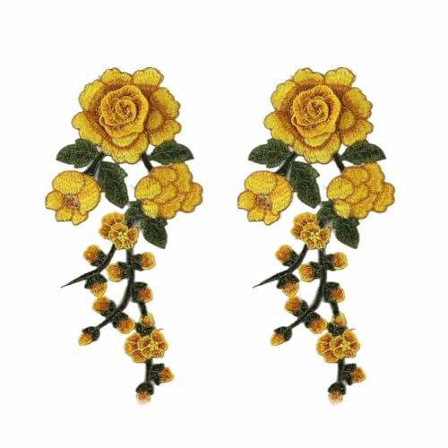 SHTGOI Stickerei-Blumen Applikation 2 Stück Retro Rose Blumen Patches zum Aufnähen Bestickte Bügelbild Aufnäher Blume Applique Kleidung Zubehör für DIY Nähen Cheongsam Kleidung Kleid Gelb SHTGOI Stickerei-Blumen Applikation 2 Stück Retro Rose Blumen Patches zum Aufnähen Bestickte Bügelbild Aufnäher Blume Applique Kleidung Zubehör für DIY Nähen Cheongsam Kleidung Kleid Gelb von SHTGOI