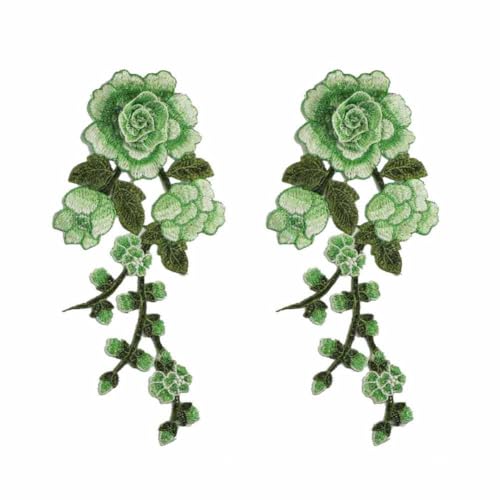 SHTGOI Stickerei-Blumen Applikation 2 Stück Retro Rose Blumen Patches zum Aufnähen Bestickte Bügelbild Aufnäher Blume Applique Kleidung Zubehör für DIY Nähen Cheongsam Kleidung Kleid Grün von SHTGOI