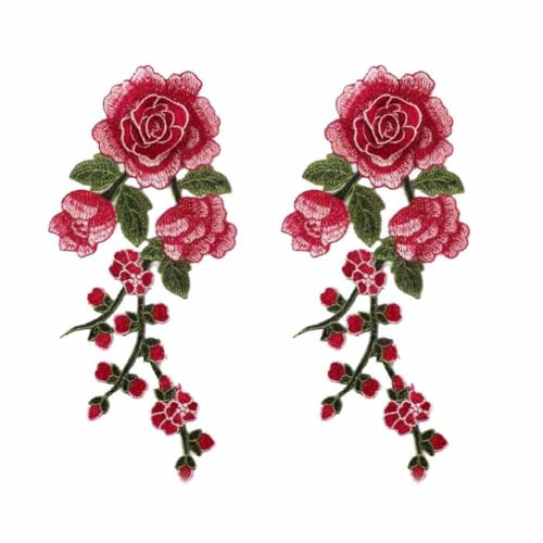 SHTGOI Stickerei-Blumen Applikation 2 Stück Retro Rose Blumen Patches zum Aufnähen Bestickte Bügelbild Aufnäher Blume Applique Kleidung Zubehör für DIY Nähen Cheongsam Kleidung Kleid Rosa von SHTGOI