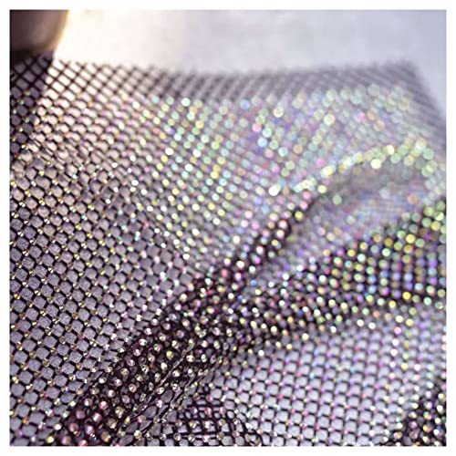 SHTGOI Strass Mesh Stoff 100x120cm Dehnbar Strass-Netz mit AB Farbe Strasssteinen Schneidbarer Netzstoff zum Schuhkappe Kleidung Strassbesetztes Netz Schwarz von SHTGOI