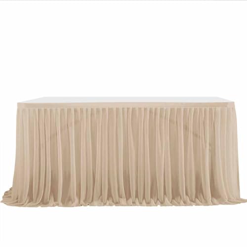 SHTGOI Tüll Tischrock Halbtransparent Tütü Tischröcke Organza Tischdecke mit Clips und Klettverschluss Tischverkleidung für Hochzeit,Geburtstag,Candy Bar,Weihnachten Dark Champagne 9FT(2.75M*0.77M) von SHTGOI