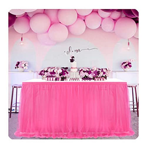 SHTGOI Tüll Tischrock Tütü Tischröcke 122 x 77 cm Gaze Tisch Tischdecke Tischdekoration Tisch Rock für Hochzeit Geburtstag Neujahr Babyparty Candy Party Dekoration Rosarot von SHTGOI