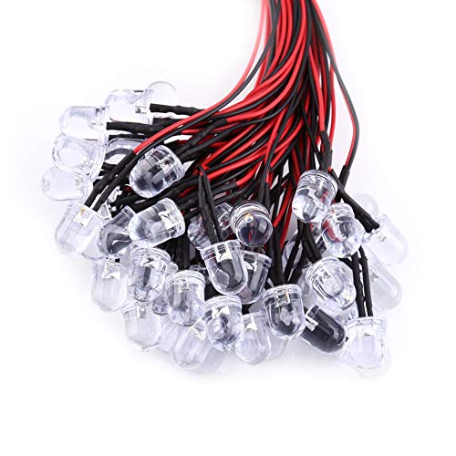 SHUAIGUO 50 Pcs vor Verkabelt Weiße LED-Dioden 9-12V DC Wasser Klare Glühbirnen für -elektronische Schaltkreise und Hausdekorationsprojekte (10 mm) von SHUAIGUO