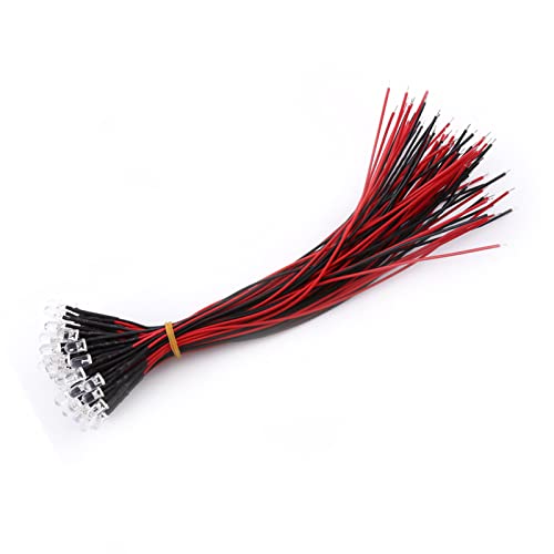 SHUAIGUO 50 Pcs vor Verkabelt Weiße LED-Dioden 9-12V DC Wasser Klare Glühbirnen für -elektronische Schaltkreise und Hausdekorationsprojekte (5mm) von SHUAIGUO