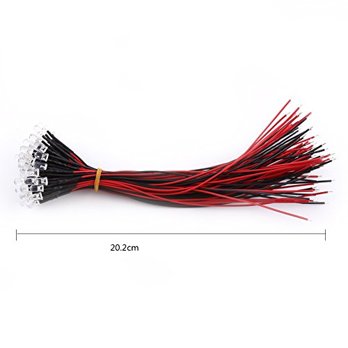 SHUAIGUO 50 Pcs vor Verkabelt Weiße LED-Dioden 9-12V DC Wasser Klare Glühbirnen für -elektronische Schaltkreise und Hausdekorationsprojekte (5mm) von SHUAIGUO