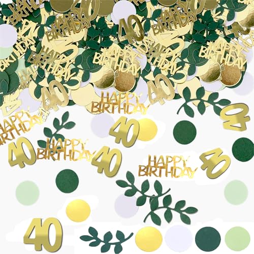 SHUBEIEUMI 100 Stück Konfetti 40 Geburtstag Deko, Metallic Gold, Grün, Weiß, Hellgrün, Blatt, Buchstaben, Zahlen, Tupfen, Party Dekoration, Tischdeko SHUBEIEUMI 100 Stück Konfetti 40 Geburtstag Deko, Metallic Gold, Grün, Weiß, Hellgrün, Blatt, Buchstaben, Zahlen, Tupfen, Party Dekoration, Tischdeko von SHUBEIEUMI