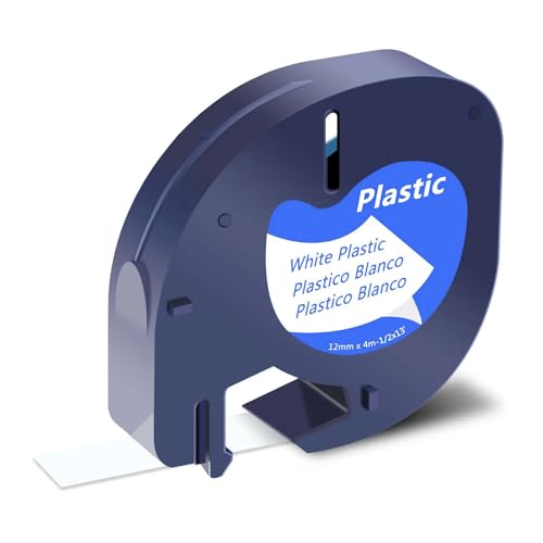 SHUBEIEUMI Etikettenband kompatibel mit Dymo Letratag Etikettenband 12mm x 4m, Kompatible für Dymo LetraTag Kunststoff Schriftband, für Letratag LT-100H LT-100T 200B XR, Schwarz auf Weiß von SHUBEIEUMI