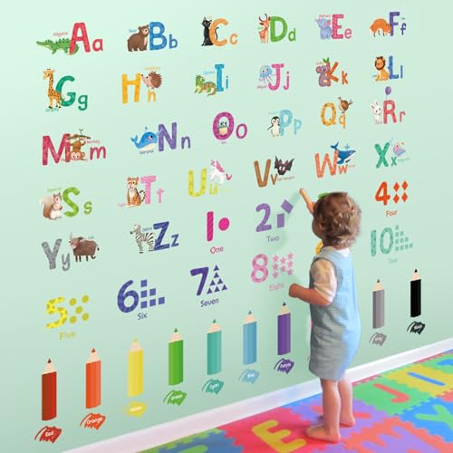Abnehmbare Alphabet Wandsticker, Tier Wandaufkleber, Selbstklebende Vinyl Zahlen Wandtattoos, Wanddeko für Kinderzimmer Babyzimmer Wohnzimmer Abnehmbare Alphabet Wandsticker, Tier Wandaufkleber, Selbstklebende Vinyl Zahlen Wandtattoos, Wanddeko für Kinderzimmer Babyzimmer Wohnzimmer von SHUCHING