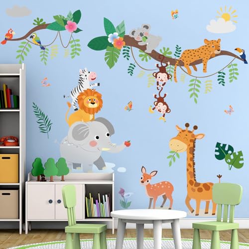 Abnehmbare Dschungel Tiere Wandsticker, Safari Wandaufkleber, Selbstklebende Vinyl Baum Ast Wandtattoos, Wanddeko für Kinderzimmer Babyzimmer Wohnzimmer Abnehmbare Dschungel Tiere Wandsticker, Safari Wandaufkleber, Selbstklebende Vinyl Baum Ast Wandtattoos, Wanddeko für Kinderzimmer Babyzimmer Wohnzimmer von SHUCHING