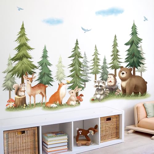 Abnehmbare Waldtier Wandsticker, Baum Wandaufkleber, Selbstklebende Vinyl Kiefer Wandtattoos, Wanddeko für Kinderzimmer Babyzimmer Wohnzimmer Abnehmbare Waldtier Wandsticker, Baum Wandaufkleber, Selbstklebende Vinyl Kiefer Wandtattoos, Wanddeko für Kinderzimmer Babyzimmer Wohnzimmer von SHUCHING