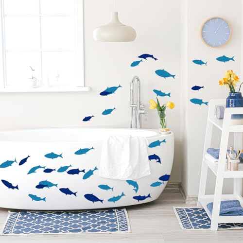 SHUCHING 37 Pcs Wandtattoo Ozean Fisch, Wandaufkleber Unter dem Meer Blauer Fisch, Wandsticker für Wohnzimmer Schlafzimmer Kinderzimmer Badezimmer von SHUCHING