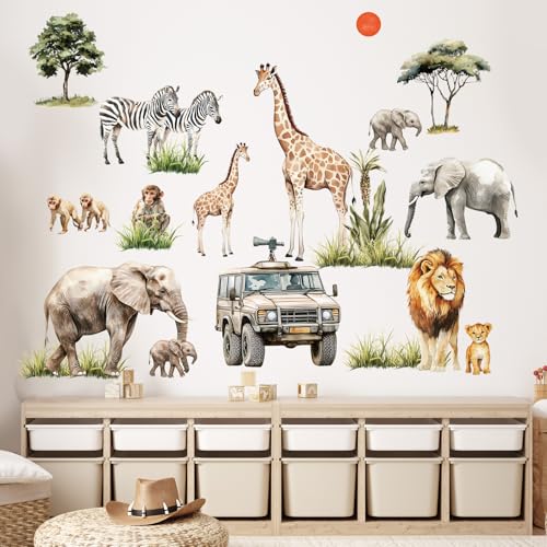 SHUCHING Wandtattoo SafarI Tiere, Wandaufkleber Elefant Löwe Giraffe, Selbstklebend Wandsticker für Spielzimmer Kinderzimmer Babyzimmer Jungen von SHUCHING