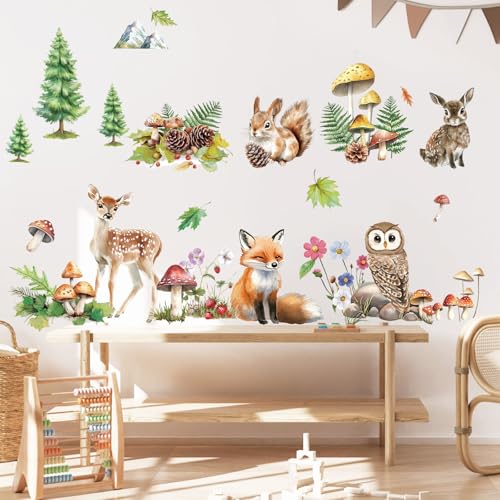 SHUCHING Wandtattoo Waldtiere, Wandaufkleber Hirsch Fuchs Eule, Selbstklebend Wandsticker für Spielzimmer Kinderzimmer Babyzimmer von SHUCHING