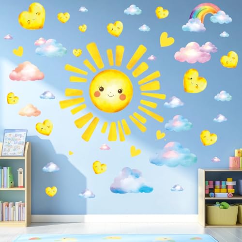 SHUHCING Große Wandtattoo Sonne, Wandaufkleber Wolke, Selbstklebend Wandsticker für Spielzimmer Kinderzimmer Babyzimmer von SHUCHING