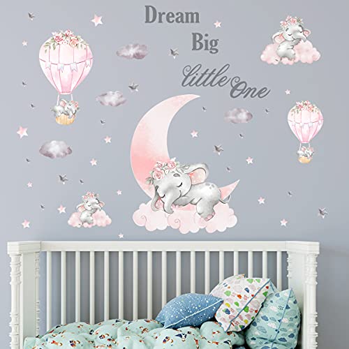 SHUCHING Wandtattoo Rosa Elefant, Wandaufkleber Heißluftballon Mond Sterne Wolken, Wandsticker für Wohnzimmer Schlafzimmer Kinderzimmer Babyzimmer SHUCHING Wandtattoo Rosa Elefant, Wandaufkleber Heißluftballon Mond Sterne Wolken, Wandsticker für Wohnzimmer Schlafzimmer Kinderzimmer Babyzimmer von SHUCHING