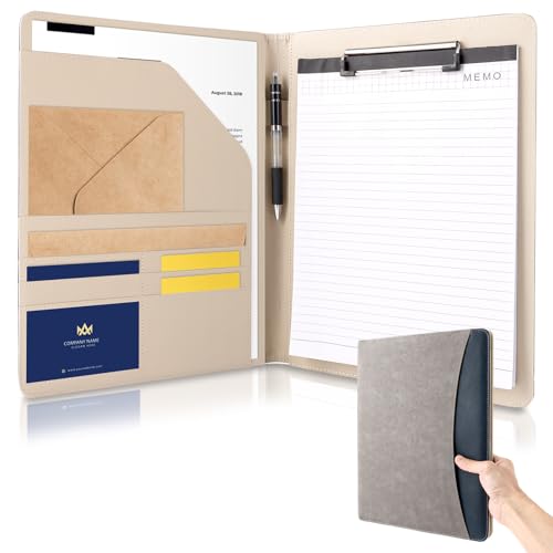 SHUESS 2x Konferenzmappe A4 (33,5x25,5cm) aus PU-Leder mit Klemmbrett & Dokumentenfächern | Professionelle Schreibmappe für Büro & Meetings | Klemmbrettmappe Grau, Langlebig & Elegant von SHUESS