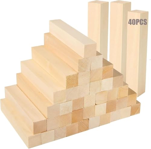 SHUESS 40 Stück Lindenholz-Schnitzblöcke, 15 x 2,5x 2,5 cm Holzblöcke zum Schnitzen Lindenholz zum Holzschnitzen Schnitz-Kit Basswood Holzschnitzholz, Holzblöcke für Kunst und Handwerk SHUESS 40 Stück Lindenholz-Schnitzblöcke, 15 x 2,5x 2,5 cm Holzblöcke zum Schnitzen Lindenholz zum Holzschnitzen Schnitz-Kit Basswood Holzschnitzholz, Holzblöcke für Kunst und Handwerk von SHUESS