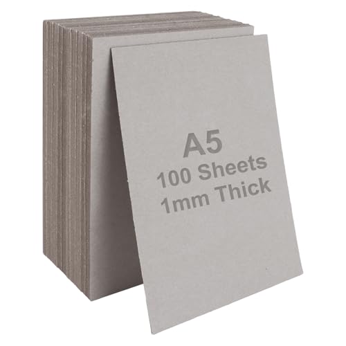 SHUESS Graupappe A5, 100 Blatt, 1000 Mikron, A5 (21 x 14,8 cm), doppelseitig, Graupappe, dicker Karton für Modellbau, 1 mm dick von SHUESS