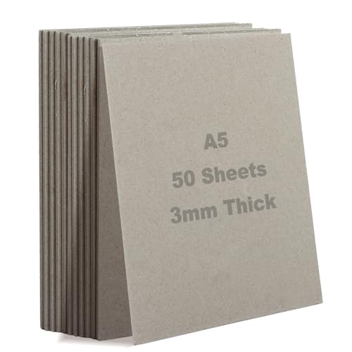 SHUESS Graupappe A5, 50 Blatt, 3000 Mikron, A5 (21 x 14,8 cm), dicker Karton, doppelseitiger Graukarton für Modellbau, Dicke 3 mm von SHUESS