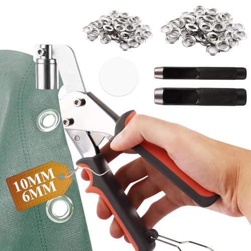 SHUESS Ösenstanzer-Set, mit 6 mm und 10 mm Ösenlochzange mit 300 Metallösen, Ösen und Stanzer zum Stanzen von Löchern in Leder, Planen, Vorhängen von SHUESS