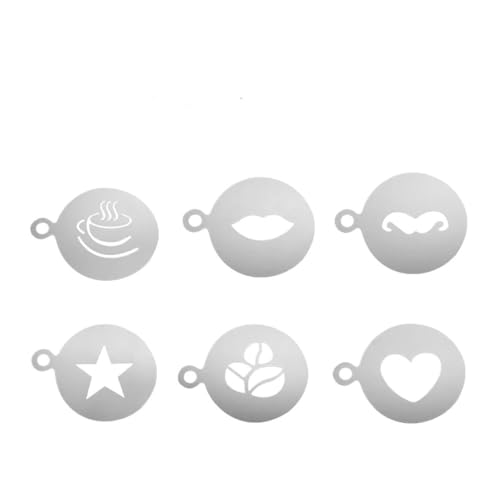 Edelstahl-Kaffeemuster-Form, dicker Kaffeeschaum, Sprühwerkzeug, Kaffeedekoration, Kaffeezubehör, Dekorationswerkzeug (6-teiliges Set) von SHUIXIAYUE