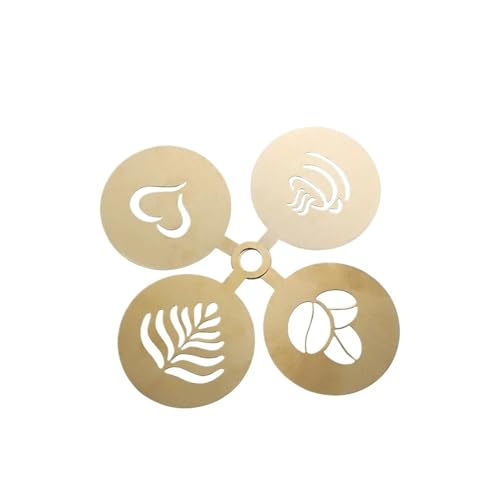 Goldene Edelstahl-Schablonen für Kaffee, Latte Cappuccino, Dekorationsschablonen, Kuchen, Kekse, Kunst, Backform für Barista-Vorlage, goldfarben, 4 Stück Goldene Edelstahl-Schablonen für Kaffee, Latte Cappuccino, Dekorationsschablonen, Kuchen, Kekse, Kunst, Backform für Barista-Vorlage, goldfarben, 4 Stück von SHUIXIAYUE