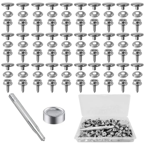 30 Sätze Druckknöpfe Set, Canvas Snaps Fastener, Metallknöpfe, Planenschrauben, Leinwand Druckknopf Schraube Edelstahl mit 2 Fixierwerkzeug für Planen, Schiffe, Möbel, Segeltuch, Autozelte(15mm) von SHUIYUE