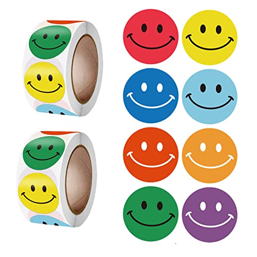 SHULLIN 1000 Stück Rundschreiben Lächeln Aufkleber Bunt Smiley Aufkleber jeder Φ2.5cm Emoji Sticker Smiley Aufkleber Rolle Smiley Face Roller Aufkleber Belohnungssticker für Kinder Deko von SHULLIN
