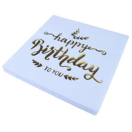 SHULLIN 20 Stück Happy Birthday Servietten Bronzieren drucken Papierservietten 2-lagig 33 x 33 cmGeburtstag Servietten Hochwertige Papierservietten für Geburtstag Party Deko(Gold) von SHULLIN