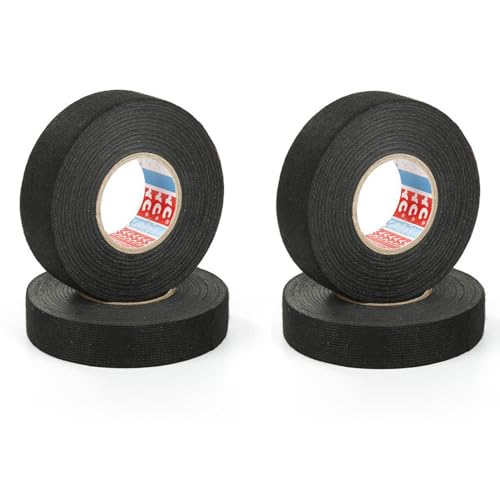 SHULLIN 4 Stück Gewebeband KFZ Gewebeband Auto Kabelbaum Filzband Kabelbaum Klebeband 19mm x 15m Kabelbaum Gewebeklebeband Isolierband Schwarz für Auto Kabel Befestigt(Schwarz) von SHULLIN