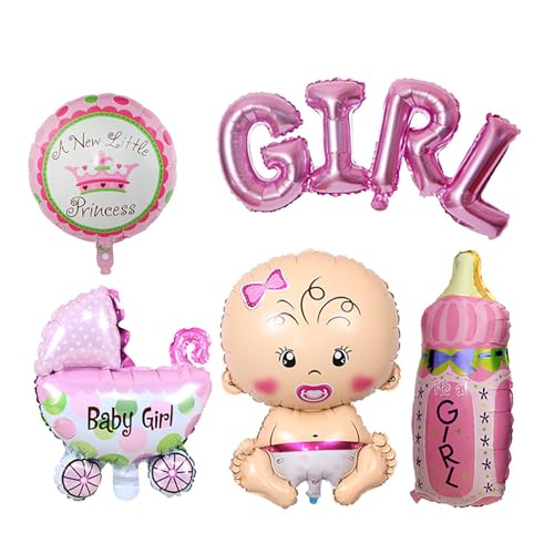 SHULLIN 5 Stk Baby Formballon Luftballons Babyparty Gender Reveal Party Dekoration Baby Folienballon Girl Ballon Baby Dusche Party Deko Fläschchen Baby Luftballons für Deko Geburt Willkommen (Rosa) von SHULLIN