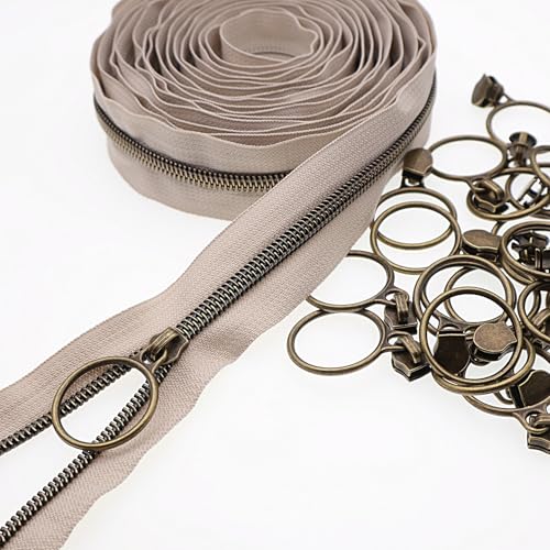 Metallischer Nylon-Reißverschluss, 9 m – Messing Antik Beige – mit 25 Schiebern – für Nähen Handwerk, Kleidung, handgefertigt SHUNLI Metallischer Nylon-Reißverschluss, 9 m – Messing Antik Beige – mit 25 Schiebern – für Nähen Handwerk, Kleidung, handgefertigt SHUNLI von SHUNLI