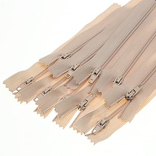 SHUNLI 20 Stück Nylon Reißverschlüsse Nr. 3 Beige 45 cm (18 Zoll) Reißverschluss Metall Schieber für Kleidung Reißverschlüsse zum Nähen von SHUNLI