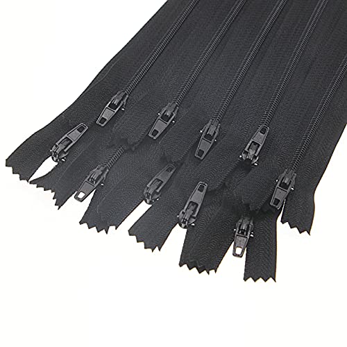 SHUNLI 30 Stück Nylon Reißverschlüsse Nr. 3 Schwarz 35 cm (14 Zoll) - selbstsichernder Metallschieber für Kleidung Reißverschlüsse zum Nähen von SHUNLI