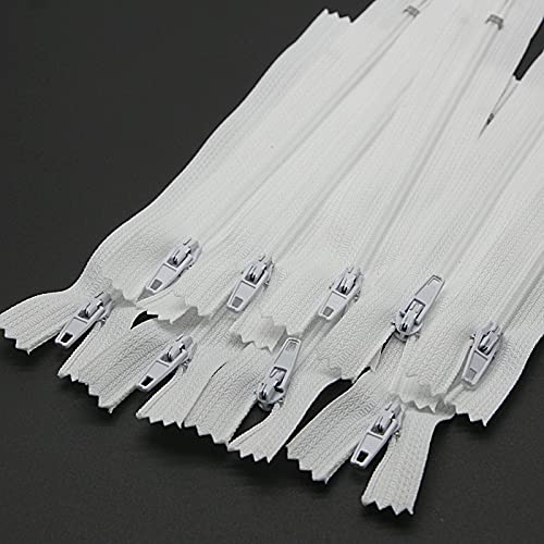 SHUNLI 30 Stück Nylon Reißverschlüsse Nr. 3 Weiß 30 cm (12 Zoll) - selbstsichernder Metallschieber für Kleidung Reißverschlüsse zum Nähen von SHUNLI