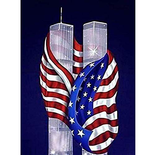 Twin Towers Diamond Painting Kits für Erwachsene 5D Diy Strassfarbe mit Diamanten und amerikanischer Flagge Kreuzstich-Stickerei für Wohnkultur Geschenk 11.8X15.7In-Round von SHUOFUSH