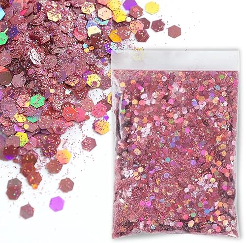 SHUOHONG 100g Glitzer Basteln Kinder, 3 Größen Gemischt Glitter, Groß Glitzer zum Basteln, Feiner Glitzer Wandfarbe, Pailletten Glitzerpulver für Make-up, Karten, Nagelkunst, DIY (Dunkelrosa) von SHUOHONG