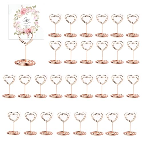 SHUOHONG 30 Stück Rosa Tischkartenhalter, Fotohalter Kartenständer, Menükartenhalter, Fotohalter mit Klammern, Memohalter, Tischkarten Halterung, für Hochzeiten, Bankette, Partys (Herzförmig) von SHUOHONG