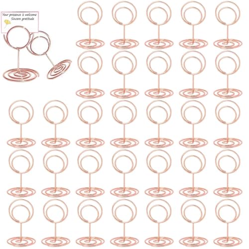 SHUOHONG 30 Stück Rosa Tischkartenhalter, Fotohalter Kartenständer, Menükartenhalter, Fotohalter mit Klammern, Memohalter, Tischkarten Halterung, für Hochzeiten, Bankette, Partys (Runden) von SHUOHONG
