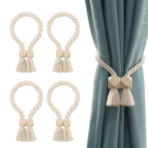 SHUOHONG 4 Stück Vorhang Raffhalter Magnetische, Gardinenhalter Raffhalter Handgewebt, Vorhang Halter Baumwollseil, Curtain Holder aus Holz Boho, Gardinen Raffhalter für Home Büro Gardinen Deko SHUOHONG 4 Stück Vorhang Raffhalter Magnetische, Gardinenhalter Raffhalter Handgewebt, Vorhang Halter Baumwollseil, Curtain Holder aus Holz Boho, Gardinen Raffhalter für Home Büro Gardinen Deko von SHUOHONG