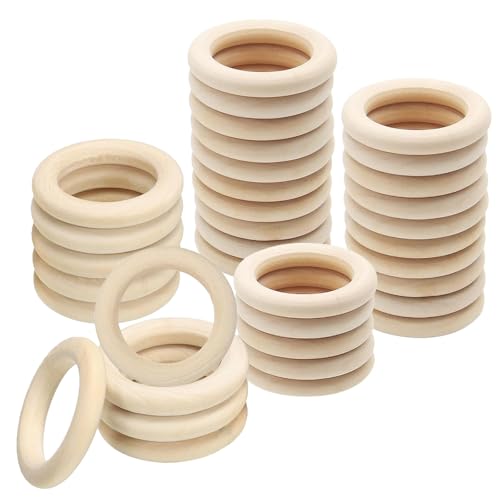 SHUOHONG 40 Stück Holzringe zum Basteln, Makramee Zubehör für DIY Schmuck, Holzringe Makramee, Unbehandelter Holz Makramee Ringe, Hängende Dekoration Ringe, 45mm SHUOHONG 40 Stück Holzringe zum Basteln, Makramee Zubehör für DIY Schmuck, Holzringe Makramee, Unbehandelter Holz Makramee Ringe, Hängende Dekoration Ringe, 45mm von SHUOHONG