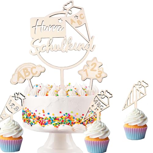 SHUOHONG 6 Stück Holz Kuchendeko Schulanfang Tortendeko, Hurra Schulkind Einschulung Tortendeko, Cake Topper Einschulung, Tortendeko Einschulung, Schulkind Kuchen Deko, Tortendeko für Einschulung SHUOHONG 6 Stück Holz Kuchendeko Schulanfang Tortendeko, Hurra Schulkind Einschulung Tortendeko, Cake Topper Einschulung, Tortendeko Einschulung, Schulkind Kuchen Deko, Tortendeko für Einschulung von SHUOHONG