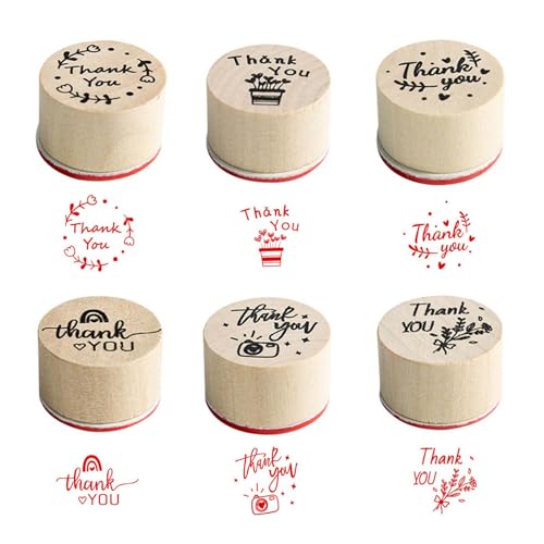 SHUOHONG 6 Stück Thank You Stempel Rund Holzstempel, Danke Stempel, Stempelset, Klein Motivstempel für Scrapbooking, Karten, Kartenherstellung, Kunsthandwerk von SHUOHONG