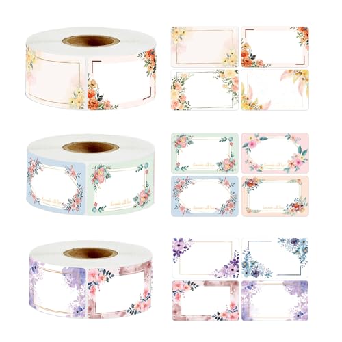 SHUOHONG 750 Stück Floral Selbstklebende Etiketten, Aufkleber zum Beschriften, Marmeladen Etiketten Aufkleber, Klebeetiketten zum Beschriften, für Marmeladengläser, Gebäcktüten, Geschenke von SHUOHONG